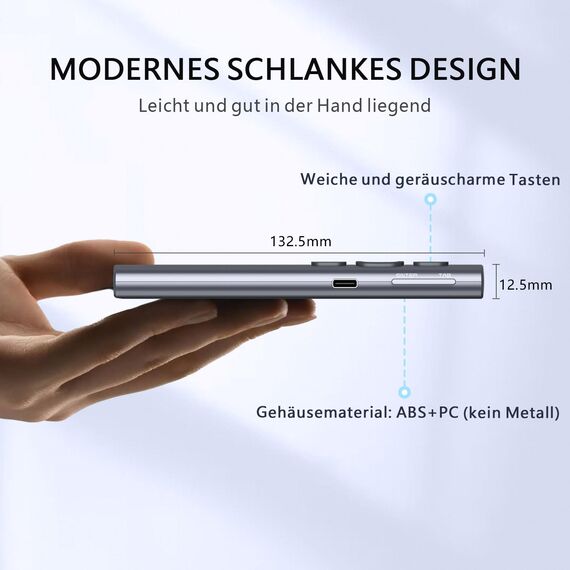 Norwii N95 Presentation Clicker mit USB-C USB-A Empfänger, PowerPoint Clicker für Präsentationsfernbedienung, wiederaufladbarer drahtloser Presenter Pointer, Slide Clicker(Grün, USB-AC)