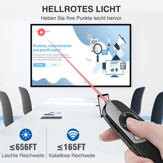 USB C Presenter, Kabellose 2.4 GHz Powerpoint Fernbedienung, Pointer für Präsentationen via Typ C und USB Empfänger, Rot Präsentationsfernbedienung für Windows 7/8/10/Mac/Linux/Android/PowerPoint