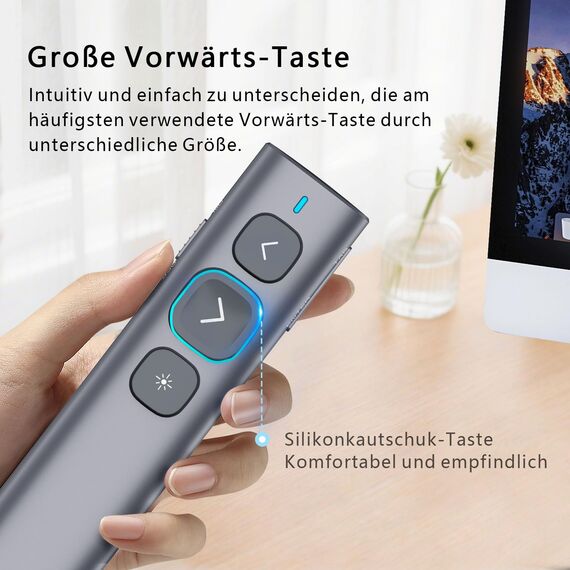 Norwii N95 Presentation Clicker mit USB-C USB-A Empfänger, PowerPoint Clicker für Präsentationsfernbedienung, wiederaufladbarer drahtloser Presenter Pointer, Slide Clicker(Grün, USB-AC)