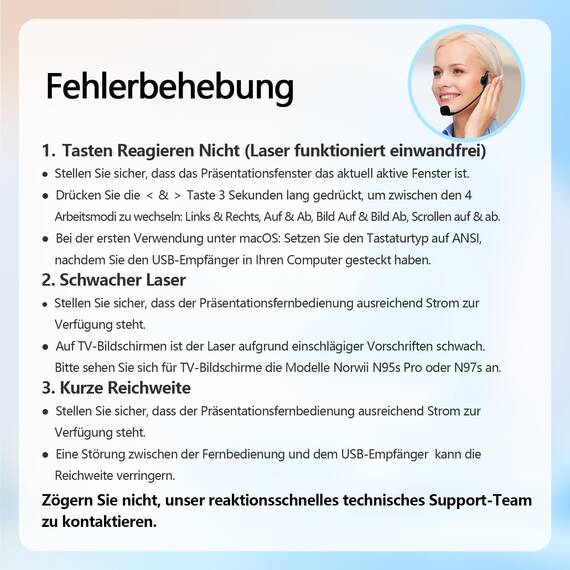 Norwii Wiederaufladbare Bluetooth Präsentations-Fernbedienung, Wireless Presenter mit Grünem Leuchtpunkt für PowerPoint, 100m Reichweite für Lehrer und Referenten, macOS Kompatibel