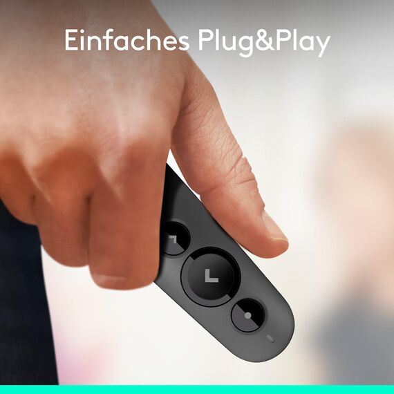 Logitech R500s Presenter mit Laser Klasse 1 für Bluetooth und USB – Universell kompatibel, 20 Meter Reichweite, konfigurierbar, intelligente Batterienutzung mit 12 Monaten Laufzeit – Dunkelgrau