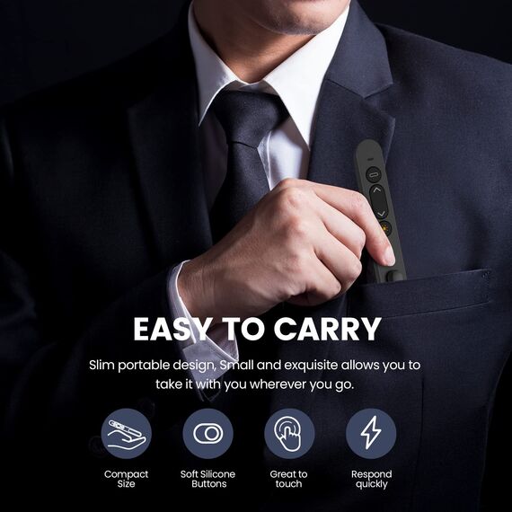 Presentation Clicker, 2,4 GHz Wireless Presenter-Präsentationsfernbedienung für Lehrer, Büro, Besprechungen, Berichte - Unterstützung Hyperlink und Lautstärkeregelung (black)