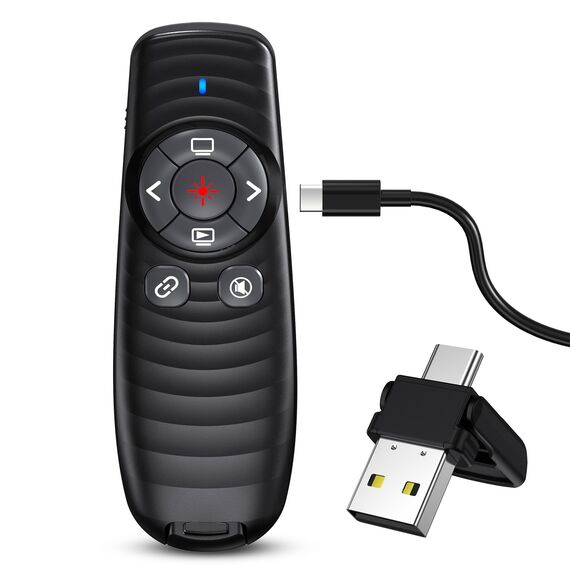 USB C Presenter Wiederaufladbar, Kabellose 2.4 GHz Pointer für Präsentationen via Typ C und USB Empfänger, Rot Licht Powerpoint presenter für Windows 7/8/10/Mac IOS 3/Linux/Android 4.3/PowerPoint
