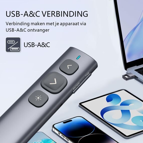 Norwii N95 Presentation Clicker mit USB-C USB-A Empfänger, PowerPoint Clicker für Präsentationsfernbedienung, wiederaufladbarer drahtloser Presenter Pointer, Slide Clicker(Grün, USB-AC)