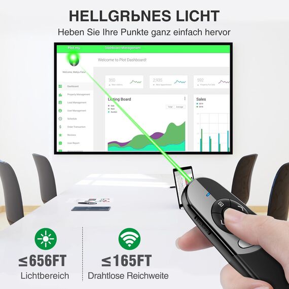USB C Presenter, Kabellose 2.4 GHz Powerpoint Fernbedienung, Grün Licht Pointer für Präsentationen via Typ C und USB Empfänger, Präsentationsfernbedienung für Windows 7/8/10/Mac/Linux/Android