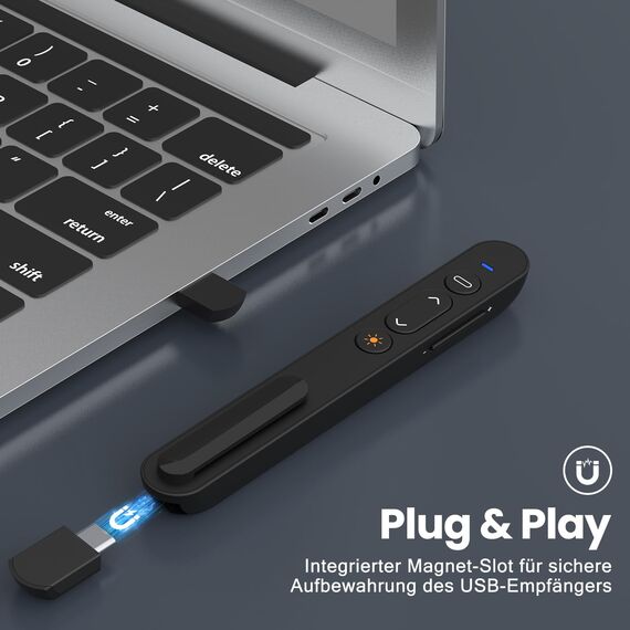 Powerpoint Fernbedienung Presenter mit USB C Empfänger: 2,4 GHz Präsentationsfernbedienung, Rot Pointer für Präsentationen, Präsenter für Lehrer, Büro, Besprechungen, Berichte
