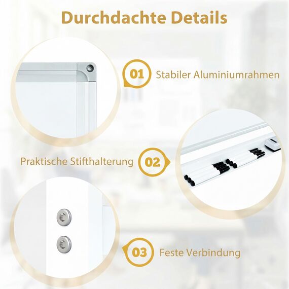 COSTWAY Doppelseitiges mobiles Whiteboard, 150 x 120 cm, höhenverstellbares magnetisches Whiteboard mit Rollen, Ständer und Stiftablage, inkl. Zubehör für Schule, Büro, Zuhause (Weiß)