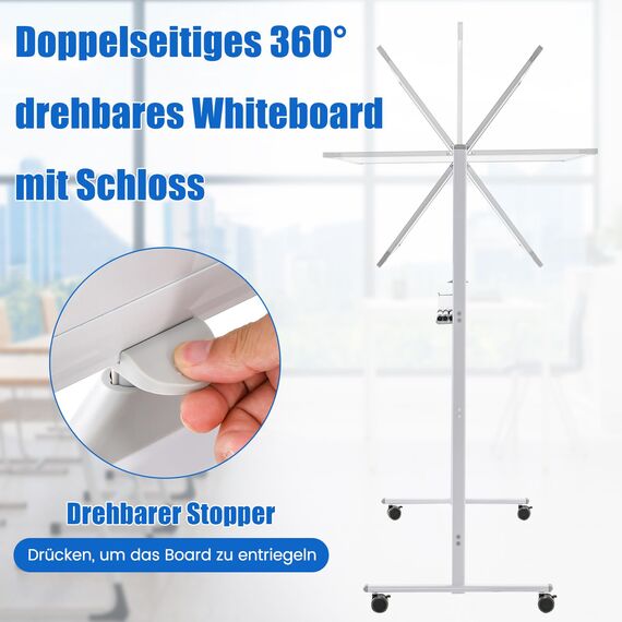 COSTWAY Doppelseitiges mobiles Whiteboard, 120 x 80 cm, höhenverstellbares magnetisches Whiteboard mit Rollen, Ständer und Stiftablage, inkl. Zubehör für Schule, Büro, Zuhause (Weiß)