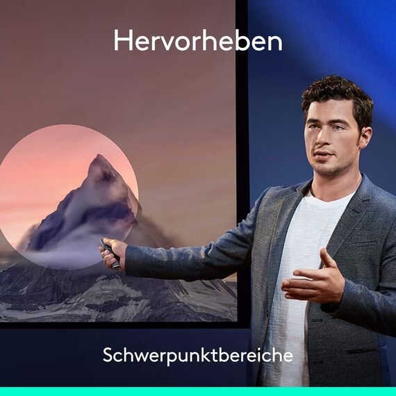 Logitech Spotlight Presenter, Bluetooth und 2.4 GHz Verbindung via USB-Empfänger, Digitaler Laserpointer, 30m Reichweite, Timer, Vibrationsalarm, PC/Mac/Android/iOS - Gold