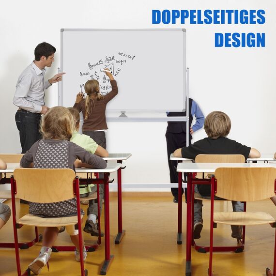 COSTWAY Doppelseitiges mobiles Whiteboard, 120 x 80 cm, höhenverstellbares magnetisches Whiteboard mit Rollen, Ständer und Stiftablage, inkl. Zubehör für Schule, Büro, Zuhause (Weiß)