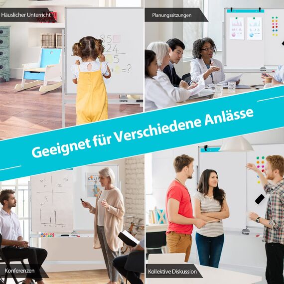COSTWAY Doppelseitiges mobiles Whiteboard, 120 x 90 cm, höhenverstellbares magnetisches Whiteboard mit Rädern & Ständer, rollende Weißtafel inkl. Zubehör für Klassenzimmer Büro Hause