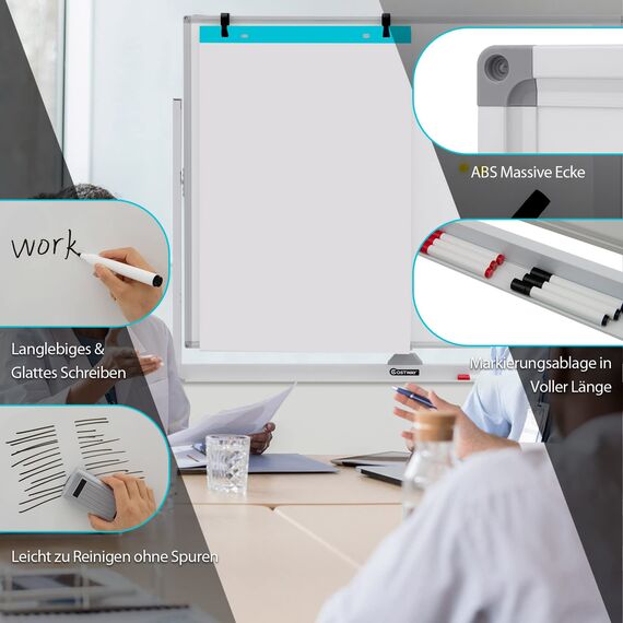 COSTWAY Doppelseitiges mobiles Whiteboard, 120 x 90 cm, höhenverstellbares magnetisches Whiteboard mit Rädern & Ständer, rollende Weißtafel inkl. Zubehör für Klassenzimmer Büro Hause