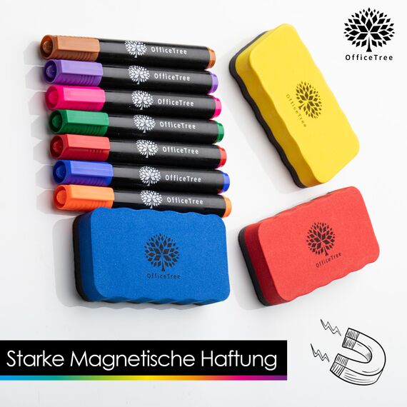 OfficeTree 6x Whiteboard Schwamm Magnetisch - 6 Farben - trocken Whiteboardreiniger entfernt Schrift und Zeichnungen - Tafelwischer - Magnetschwamm - Tafellöscher - Schwamm Whiteboard Eraser
