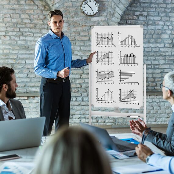 COSTWAY Doppelseitiges mobiles Whiteboard, 60 x 100 cm, höhenverstellbares magnetisches Whiteboard mit Rollen, Ständer und Stiftablage, inkl. Zubehör für Schule, Büro, Zuhause (Weiß)