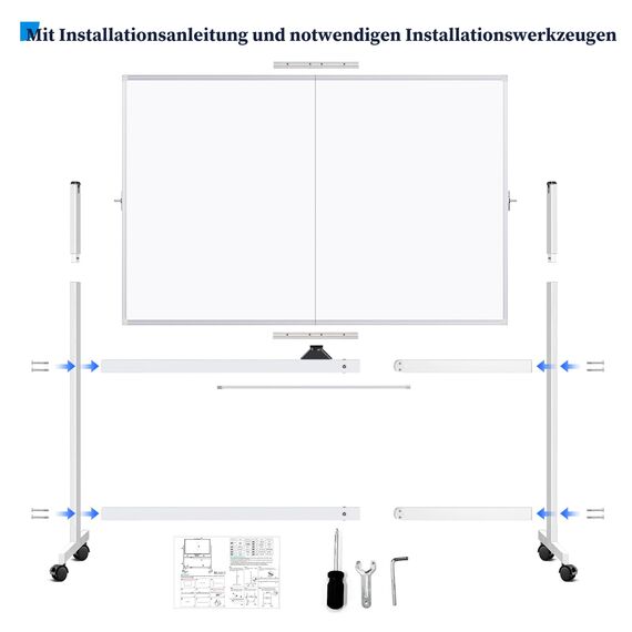 maxtek Whiteboard mit Ständer 150 X 120cm, Doppelseitiges Magnetisches Aluminiumrahmen Mobiles Whiteboard mit Stifte, Schwämme, Tafellöscher