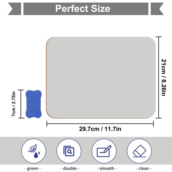 Hisredsun 1 Stück whiteboard klein, Mini Whiteboard a4, abwischbare tafel mit 1 Stiften und 1 Radiergummis, kleines whiteboard für Klassenzimmer, Zuhause und Büro