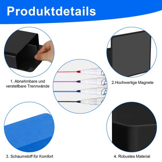 Vyuwast 12 Stück Whiteboard Zubehör, 2 Magnetische Stifthalter mit 2 Whiteboard Schwämmen und 8 Whiteboard Markern, Ideal für Schule, Büro und Metalloberflächen