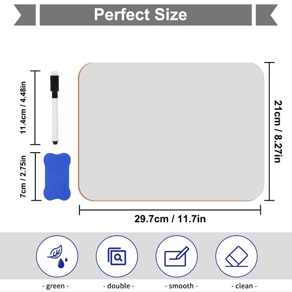 Hisredsun 32 Stück whiteboard klein, Mini Whiteboard a4, abwischbare tafel mit 32 Stiften und 32 Radiergummis, kleines whiteboard für Klassenzimmer, Zuhause und Büro