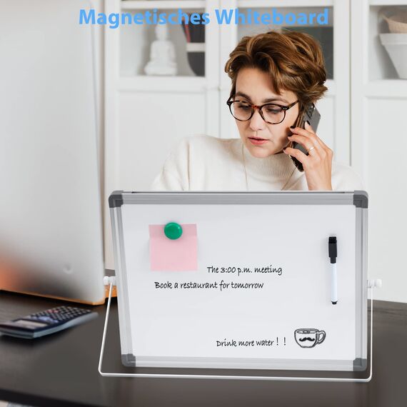 Magnetic Whiteboard Abwischbar für Schreibtisch,Magnetische Tragbare Doppelseitig Beschreibbar Staffelei White Board mit Ständer(30 x 40cm)