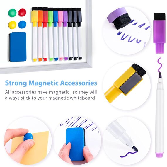 Klein Whiteboard Weekly Planner Magnetic– 40 x 30 cm Wochenplaner abwischbar, tragbarer Double-Sided White board-Ständer für Zuhause, Schule, Küche, Schreibtisch inkl. 10 Stifte, 4 Magnete, 1 Schwamm