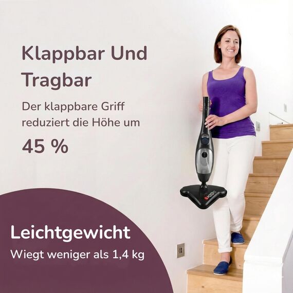 H2O X5+ 5-in-1 Dampfbesen & Handdampfreiniger – Multifunktional für Böden, Teppiche, Fenster & Polster – 1500W, Aufheizzeit ca. 15 Sek. (Schwarz)