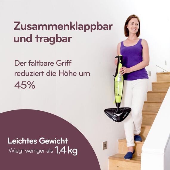 H2O HD – Dampfreiniger & Dampfbesen, 1500 W | 2-in-1 Handdampfer, 450 ml Tank, chemiefrei, entfernt 99,9% Bakterien, mit Wasserfilter