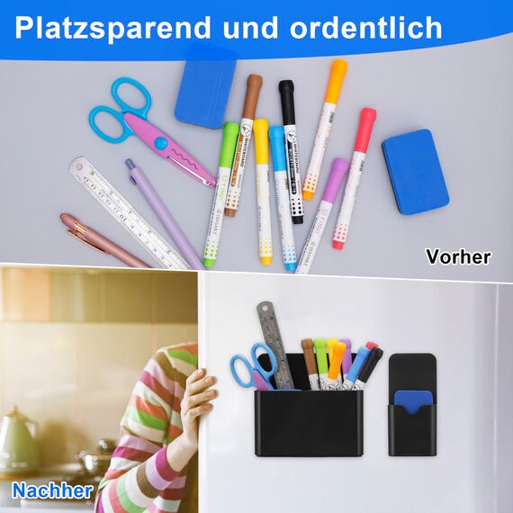 Vyuwast 12 Stück Whiteboard Zubehör, 2 Magnetische Stifthalter mit 2 Whiteboard Schwämmen und 8 Whiteboard Markern, Ideal für Schule, Büro und Metalloberflächen