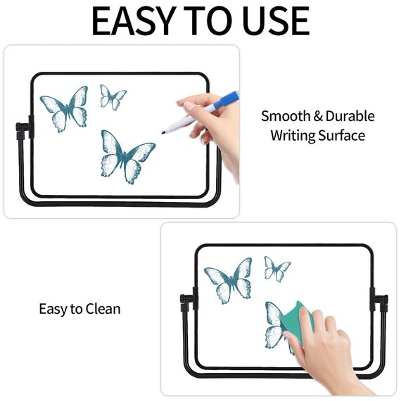 Whiteboard Magnetwand, kleine doppelseitige Whiteboard Trocken abwischbare, A4 Format Magnettafel Magnetwand, mit trocken abwischbaren Stiften, Radiergummi, Magneten, Halterung, 30x21cm