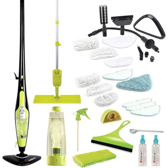 H2O HD PRO 2-in-1 Dampfreiniger & Handdampfer Set – 1500W Dampfbesen, 450ml Tank & H2O E3 System – Für Hartböden, Teppiche & Polster – Reinigung ohne chemische Reiniger