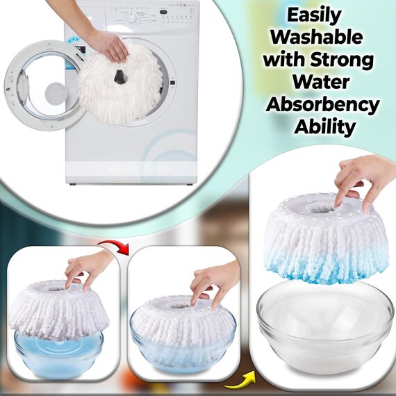ARSUK 3er-Pack Ersatzköpfe für Spin Mop – 360° rotierende Mikrofaser-Wischmop-Nachfüllungen – Super saugfähig, maschinenwaschbar, universelle Passform für runde Wischmops (2)
