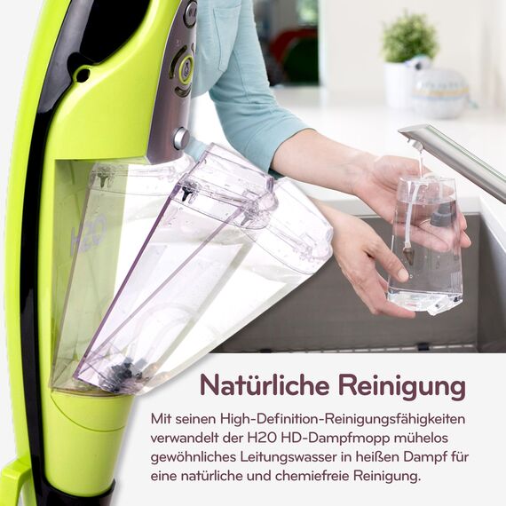 H2O HD – Dampfreiniger & Dampfbesen, 1500 W | 2-in-1 Handdampfer, 450 ml Tank, chemiefrei, entfernt 99,9% Bakterien, mit Wasserfilter