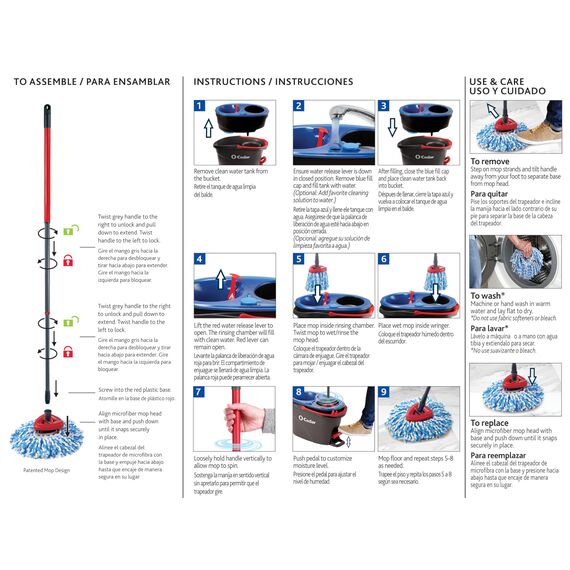 O-Cedar RinseClean Drehmopp und Eimersystem, reinigt mit klarem Wasser, entfernt 99% der Bakterien