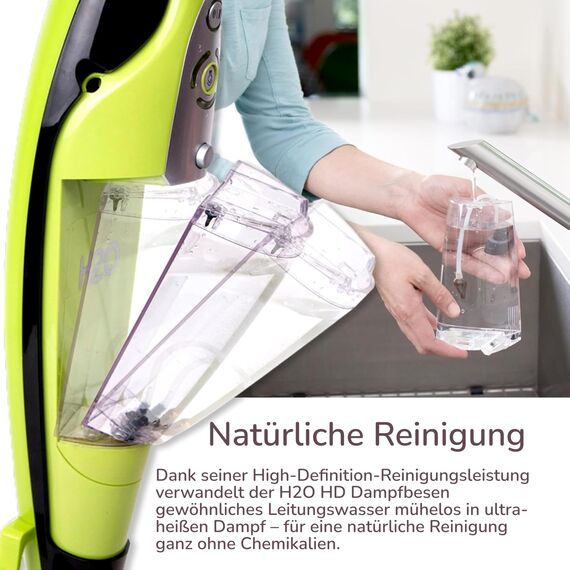 H2O HD PRO 2-in-1 Dampfreiniger & Handdampfer Set – 1500W Dampfbesen, 450ml Tank & H2O E3 System – Für Hartböden, Teppiche & Polster – Reinigung ohne chemische Reiniger