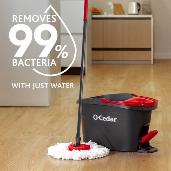 O-Cedar Mop und Eimer Frustfreie Verpackung Microfiber Floor Cleaning System Spin Mop and Bucket with 4 Extra Refills