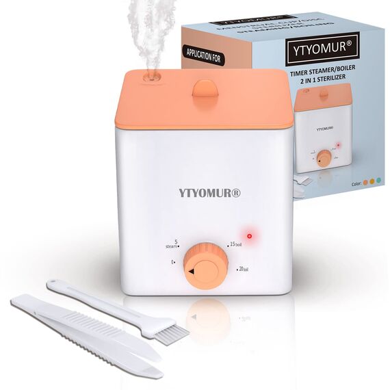 Verbesserte Menstruationstassen Reiniger Menstruationsscheiben Dampfgarer 2 in 1 Koch- und Dampfmodi, Ein-Klick-Knopf-Timer, automatische Abschaltung, mit 1 Reinigungsbürste, 1 hitzebeständigem Clip