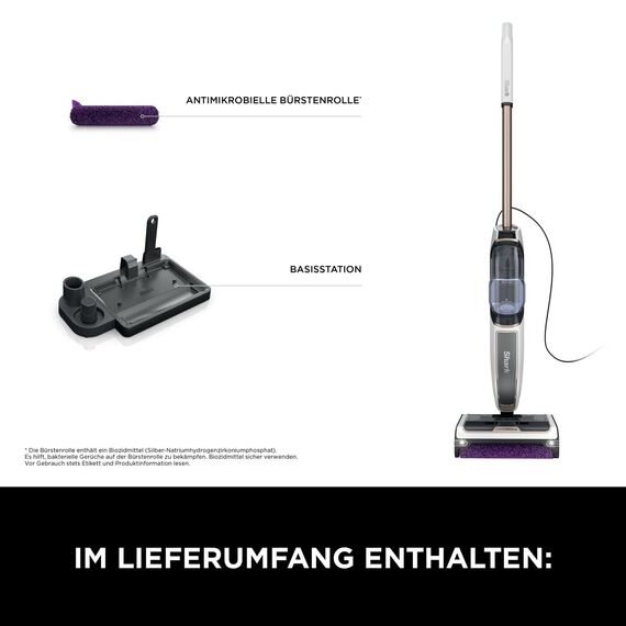 Shark SteamPickUp 3-in-1-Dampfreiniger, harte Böden, chemiefrei, reinigt nassen & trockenen Schmutz, 420ml Fassungsvermögen, Extra-Bürstenrolle, Aufbewahrungsstation, Bürstenrollenhalter, Weiß SD200EU