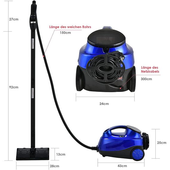 RELAX4LIFE Dampfreiniger 2000W, Dampfdruck: 4 bar, Tank: 1,5 L, Dampfzeit: bis 45 Min., bis 108°C, Dampfsauger mit LED-Licht & Überhitzungsschutz, inkl. 19 Zubehör, für Böden, Teppiche, Sofa (Blau)