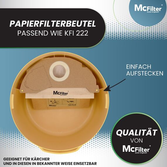 McFilter I 10 Staubsaugerbeutel + 1 Filter kompatibel mit Kärcher WD2 und MV2 Staubsauger, Alternative für 6.904-322.0 (Beutel) und 6.414-552.0 KFI 3310 (Patronenfilter), KA 37