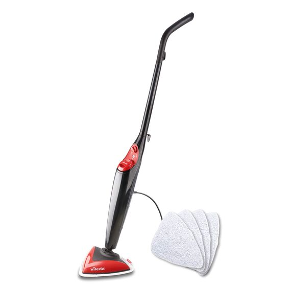 Vileda Steam Dampfreiniger mit 4 Ersatzbezügen, entfernt 99,9 Prozent der Bakterien ohne chemische Reinigungsmittel