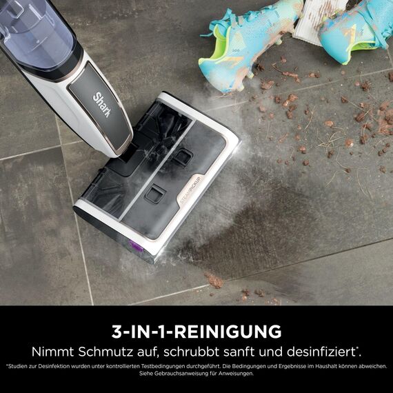 Shark SteamPickUp 3-in-1-Dampfreiniger, harte Böden, chemiefrei, reinigt nassen & trockenen Schmutz, 420ml Fassungsvermögen, Extra-Bürstenrolle, Aufbewahrungsstation, Bürstenrollenhalter, Weiß SD200EU