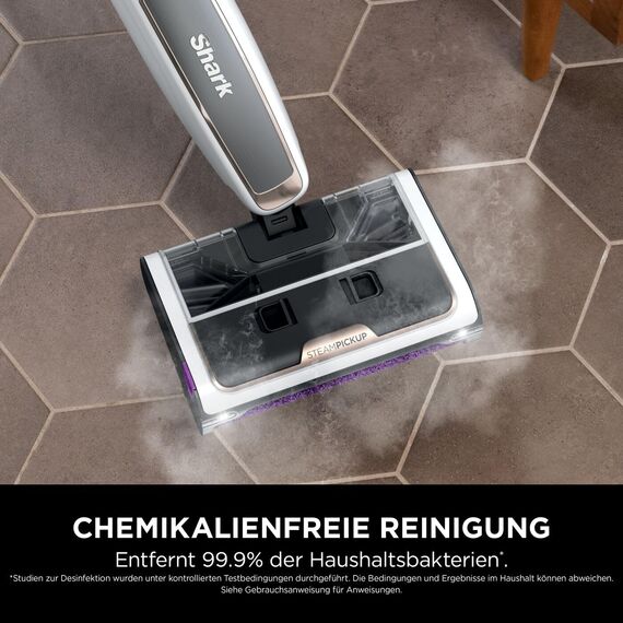 Shark SteamPickUp 3-in-1-Dampfreiniger, harte Böden, chemiefrei, reinigt nassen & trockenen Schmutz, 420ml Fassungsvermögen, Extra-Bürstenrolle, Aufbewahrungsstation, Bürstenrollenhalter, Weiß SD200EU