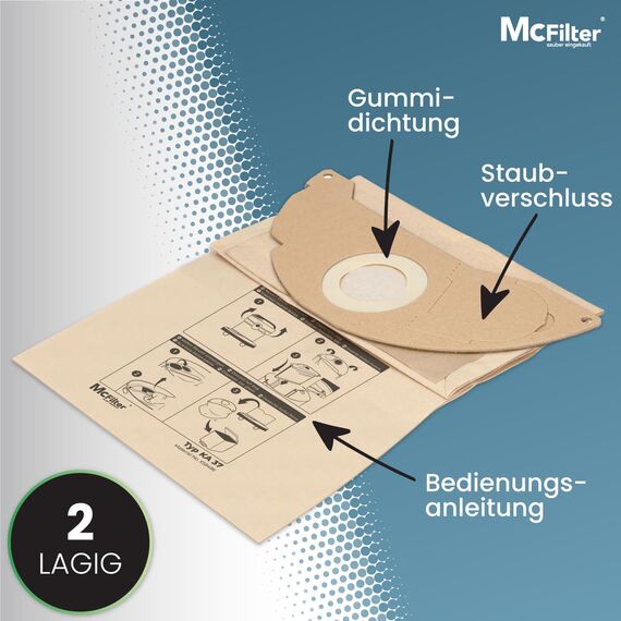 McFilter I 10 Staubsaugerbeutel + 1 Filter kompatibel mit Kärcher WD2 und MV2 Staubsauger, Alternative für 6.904-322.0 (Beutel) und 6.414-552.0 KFI 3310 (Patronenfilter), KA 37