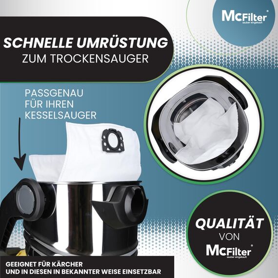 McFilter I 10 Staubsaugerbeutel + 1 Filter kompatibel mit Kärcher WD4 P S V-20/5/22, WD5 P V-25/5/22, WD6 P S V-30/6/22/T, MV4, MV5, MV6 Alternative für Kärcher KFI 487 wie KFI 4410