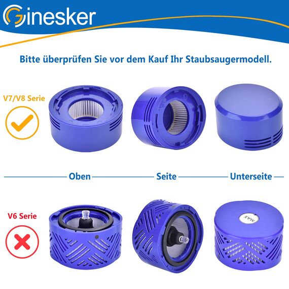 V8 Filter für Dyson 2 Stück V7 V8 HEPA-Nachmotorfilter Kit & 2 Vorfilter Ersatzfilter für Dyson V7 V8 Animal und Absolute Cordless Staubsauger # DY-96566101, DY-96747801