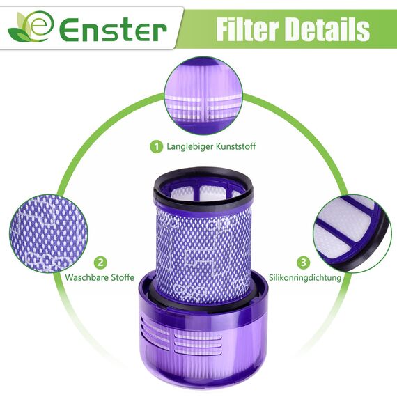 Hepa Filter für Dyson V12 Detect Slim Absolute Extra Waschbar 3 Stück V12 Filter Ersatzfilter Zubehör für Dyson Slim Staubsauger Ersetzen Sie # 971517-01