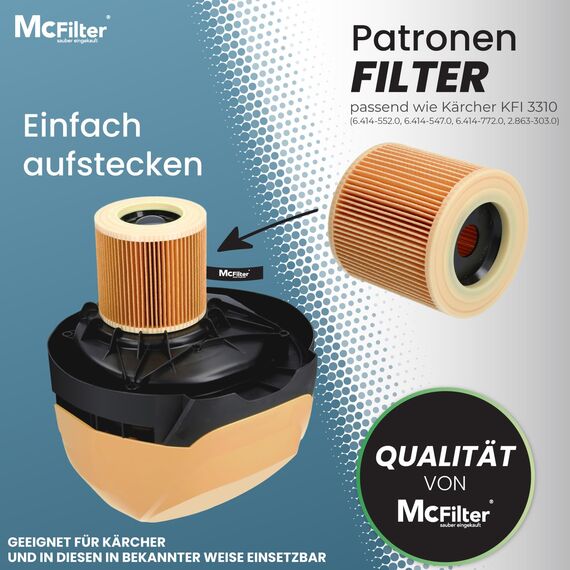 McFilter I 10 Staubsaugerbeutel + 1 Filter kompatibel mit Kärcher WD2 und MV2 Staubsauger, Alternative für 6.904-322.0 (Beutel) und 6.414-552.0 KFI 3310 (Patronenfilter), KA 37