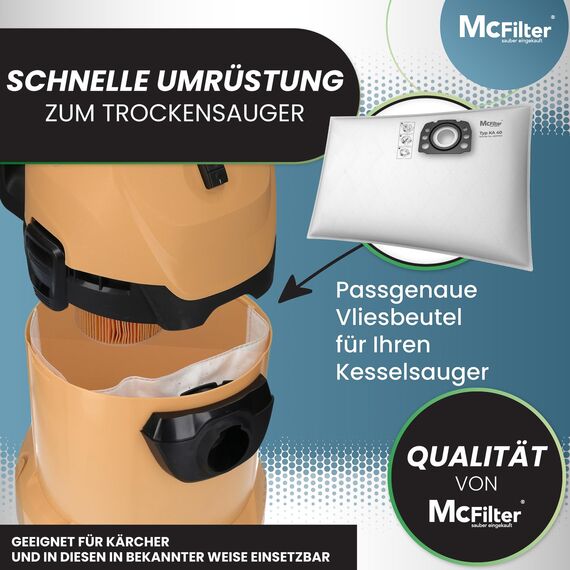 McFilter I 10 Staubsaugerbeutel + 1 Filter geeignet für Kärcher KFI 357 I WD 2 Plus WD 2 Plus V-12/4/18/C, WD 3 Serie WD 3 V-17/4/20, KWD 1-3, SE 4001, SE 4002, passend wie 2.863-314.0 2.863-303.0