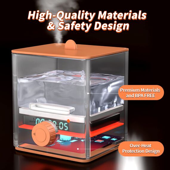 Verbesserte Menstruationstassen Reiniger Menstruationsscheiben Dampfgarer 2 in 1 Koch- und Dampfmodi, Ein-Klick-Knopf-Timer, automatische Abschaltung, mit 1 Reinigungsbürste, 1 hitzebeständigem Clip