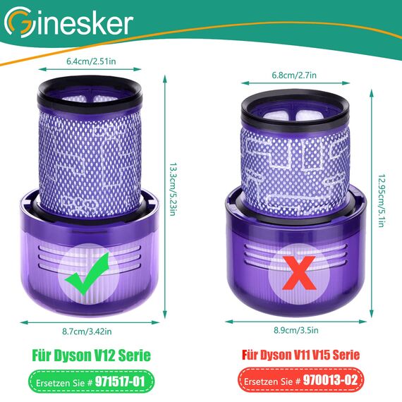 V12 Filter für Dyson V12 Detect Slim Absolute Extra Staubsauger, Ersatzfilter für Dyson V12 Slim Motorhead Complete Ersatzteile Zubehör 971517-01, 2 Stück