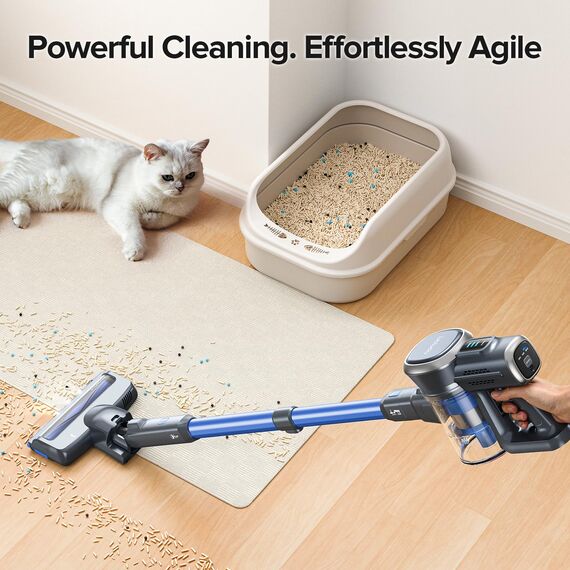 Lubluelu Akku Staubsauger Kabellos, Bis zu 50 Min Laufzeit, Freistehend mit Herausnehmbarem Akku für Hartböden, Teppiche und Tierhaare